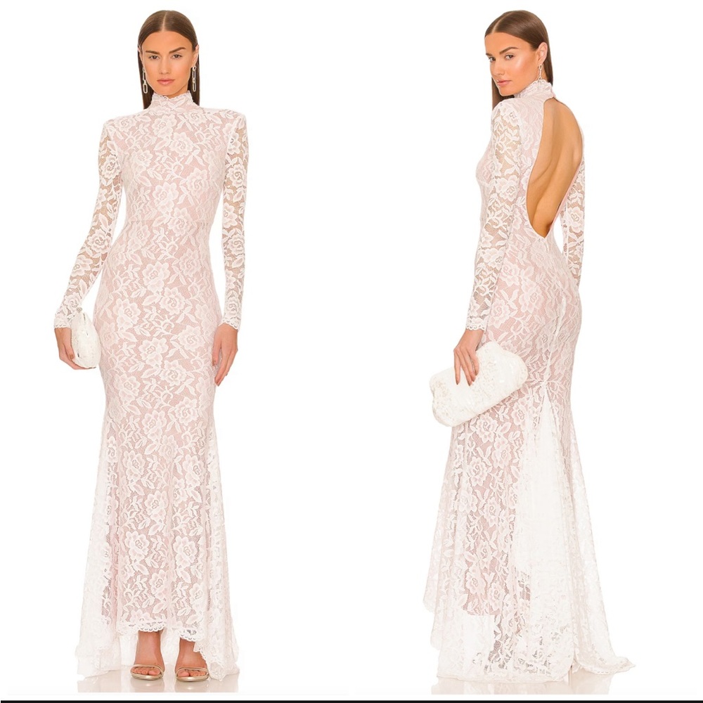 Michael Costello Cicely open back lace Gown in White XL